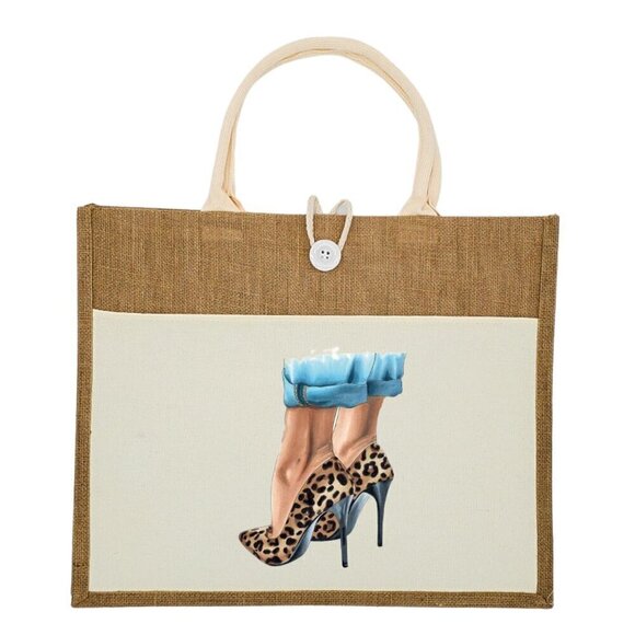 Custom Canvas Tote Bag, Large Size - Cheetah Heels Theme, Black or Cream Tote - Picture 8 of 16